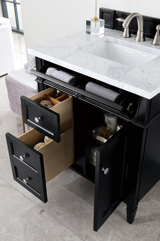30 Inch Brittany Freestanding Vanity in Black Onyx / Carrara White Top