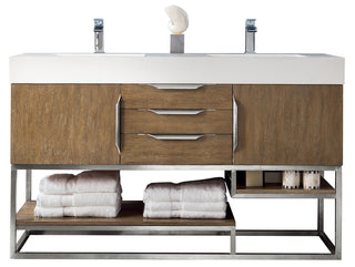 58.875 Inch Columbia Freestanding Vanity in Latte Oak / Glossy White Top