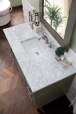 48 Inch Metropolitan Dual Mount Vanity in Silver Oak / Carrara White Top