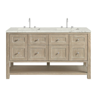 60 Inch Breckenridge Freestanding Vanity in Whitewashed Oak / Victorian Silver Top