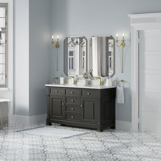 60 Inch Brookfield Freestanding Vanity in Black Onyx / White Zeus Top