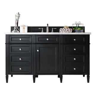 60 Inch Brittany Freestanding Vanity in Black Onyx / Arctic Fall Solid Surface Top