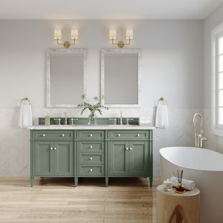 72 Inch Brittany Freestanding Vanity in Smokey Celadon / Eternal Jasmine Pearl Top