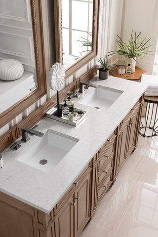 72 Inch Bristol Freestanding Vanity in Whitewashed Walnut / Eternal Jasmine Pearl Top