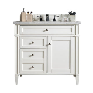 36 Inch Brittany Freestanding Vanity in Bright White / Eternal Jasmine Pearl Top
