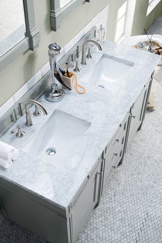 60 Inch Brittany Freestanding Vanity in Urban Gray / Carrara White Top