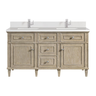 60 Inch Lorelai Freestanding Vanity in Whitewashed Oak / White Zeus Top
