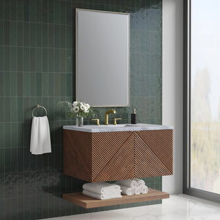 36 Inch Marcello Floating Vanity in Chestnut / Carrara White Top