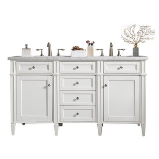 60 Inch Brittany Freestanding Vanity in Bright White / Carrara White Top