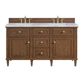 60 Inch Lorelai Freestanding Vanity in Mid-Century Walnut / Carrara White Top