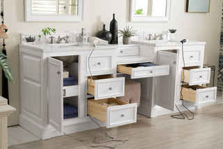 96.5 Inch De Soto Freestanding Vanity in Bright White / White Zeus Top
