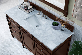 60 Inch Brittany Freestanding Vanity in Burnished Mahogany / Carrara White Top