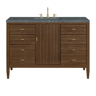 48 Inch Myrrin Freestanding Vanity in Mid-Century Walnut / Parisien Bleu Top