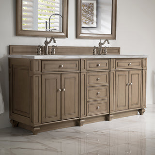 72 Inch Bristol Freestanding Vanity in Whitewashed Walnut / Victorian Silver Top