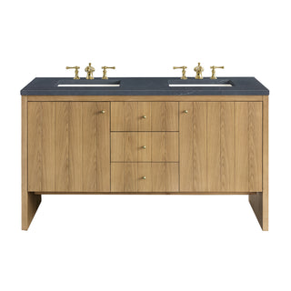 60 Inch Hudson Freestanding Vanity in Light Natural Oak / Charcoal Soapstone Top