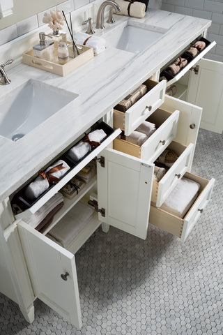 72 Inch Brittany Freestanding Vanity in Bright White / Arctic Fall Solid Surface Top