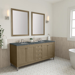 72 Inch Chicago Freestanding Vanity in Walnut Whisper / Parisien Bleu Top