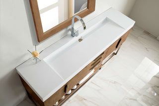 72.375 Inch Columbia Freestanding Vanity in Latte Oak / Glossy White Top