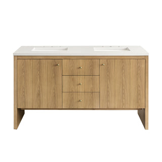 60 Inch Hudson Freestanding Vanity in Light Natural Oak / White Zeus Top
