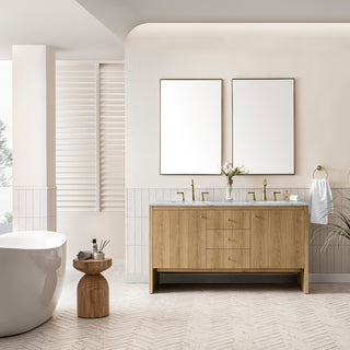 60 Inch Hudson Freestanding Vanity in Light Natural Oak / Ethereal Noctis Top