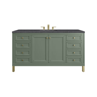 60 Inch Chicago Freestanding Vanity in Smokey Celadon / Charcoal Soapstone Top