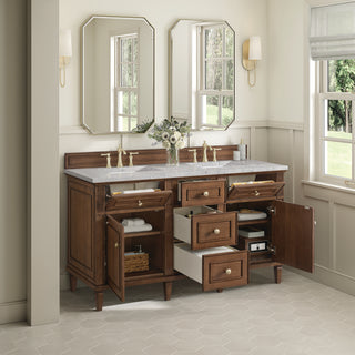 60 Inch Lorelai Freestanding Vanity in Mid-Century Walnut / Eternal Jasmine Pearl Top