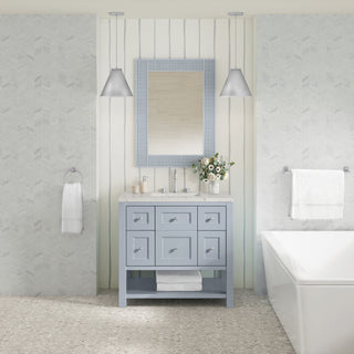 36 Inch Breckenridge Freestanding Vanity in Serenity Blue / Victorian Silver Top