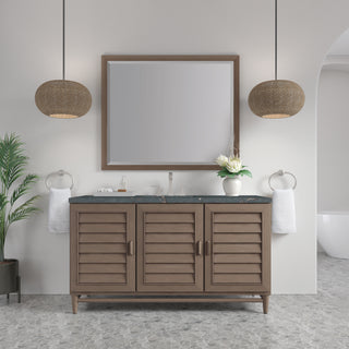60 Inch Portland Freestanding Vanity in Whitewashed Walnut / Parisien Bleu Top