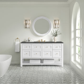 60 Inch Breckenridge Freestanding Vanity in Bright White / Parisien Bleu Top