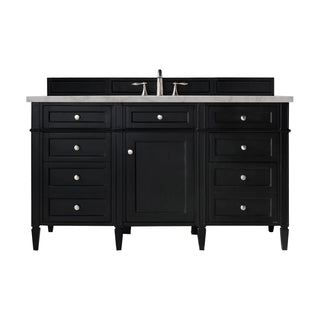 60 Inch Brittany Freestanding Vanity in Black Onyx / Victorian Silver Top