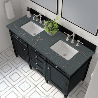 60 Inch Brittany Freestanding Vanity in Black Onyx / Parisien Bleu Top