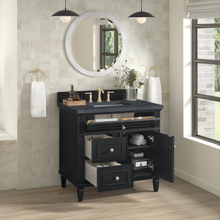 36 Inch Lorelai Freestanding Vanity in Black Onyx / Charcoal Soapstone Top