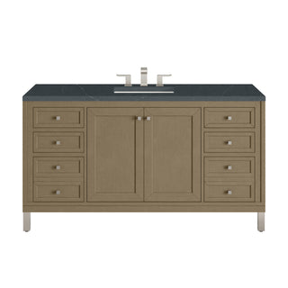 60 Inch Chicago Freestanding Vanity in Walnut Whisper / Charcoal Soapstone Top