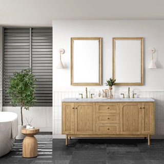 72 Inch Laurent Dual Mount Vanity in Light Natural Oak / Carrara White Top