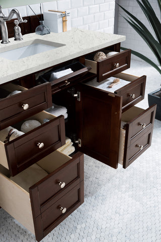 48 Inch Brittany Freestanding Vanity in Burnished Mahogany / Eternal Jasmine Pearl Top