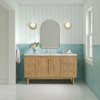 60 Inch Laurent Dual Mount Vanity in Light Natural Oak / Carrara White Top