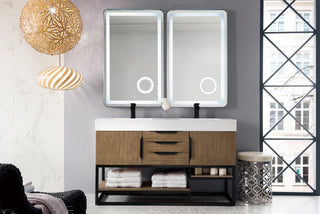 58.875 Inch Columbia Freestanding Vanity in Latte Oak / Glossy White Top