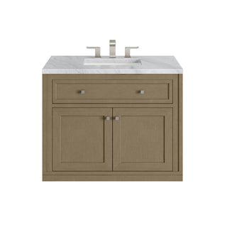 36 Inch Chicago Freestanding Vanity in Walnut Whisper / Carrara White Top