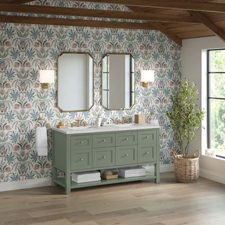 60 Inch Breckenridge Freestanding Vanity in Smokey Celadon / Eternal Jasmine Pearl Top