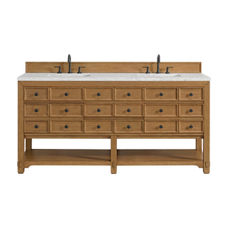 72 Inch Malibu Freestanding Vanity in Amber Birch / Eternal Jasmine Pearl Top