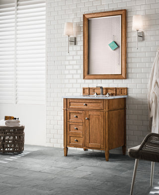 30 Inch Brittany Freestanding Vanity in Saddle Brown / Carrara White Top