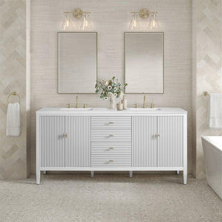 72 Inch Myrrin Freestanding Vanity in Bright White / Arctic Fall Top