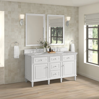 60 Inch Lorelai Freestanding Vanity in Bright White / Victorian Silver Top