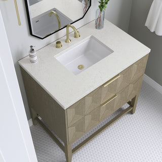 36 Inch Emmeline Freestanding Vanity in Pebble Oak / Lime Delight Top
