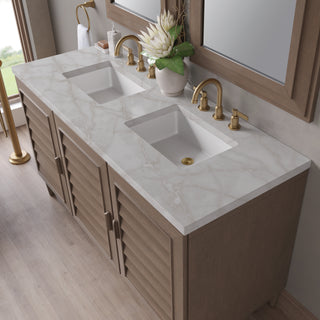 60 Inch Portland Freestanding Vanity in Whitewashed Walnut / Victorian Silver Top