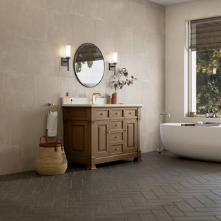 48 Inch Brookfield Freestanding Vanity in Pecan / White Zeus Top