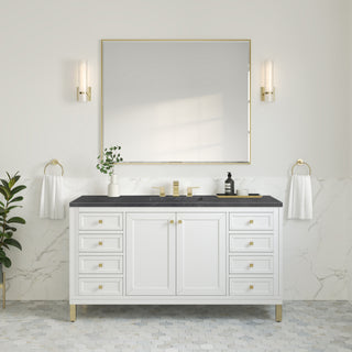 60 Inch Chicago Freestanding Vanity in Glossy White / Charcoal Soapstone Top