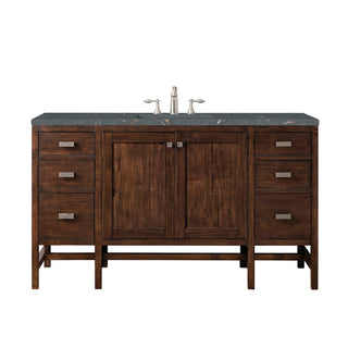 60 Inch Addison Freestanding Vanity in Mid-Century Acacia / Parisien Bleu Top