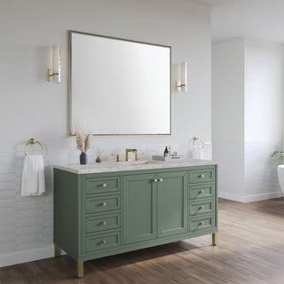 60 Inch Chicago Freestanding Vanity in Smokey Celadon / Victorian Silver Top