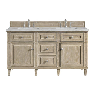 60 Inch Lorelai Freestanding Vanity in Whitewashed Oak / Victorian Silver Top